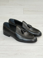 STUDDED LEATHER LOAFERS WITH TASSELS