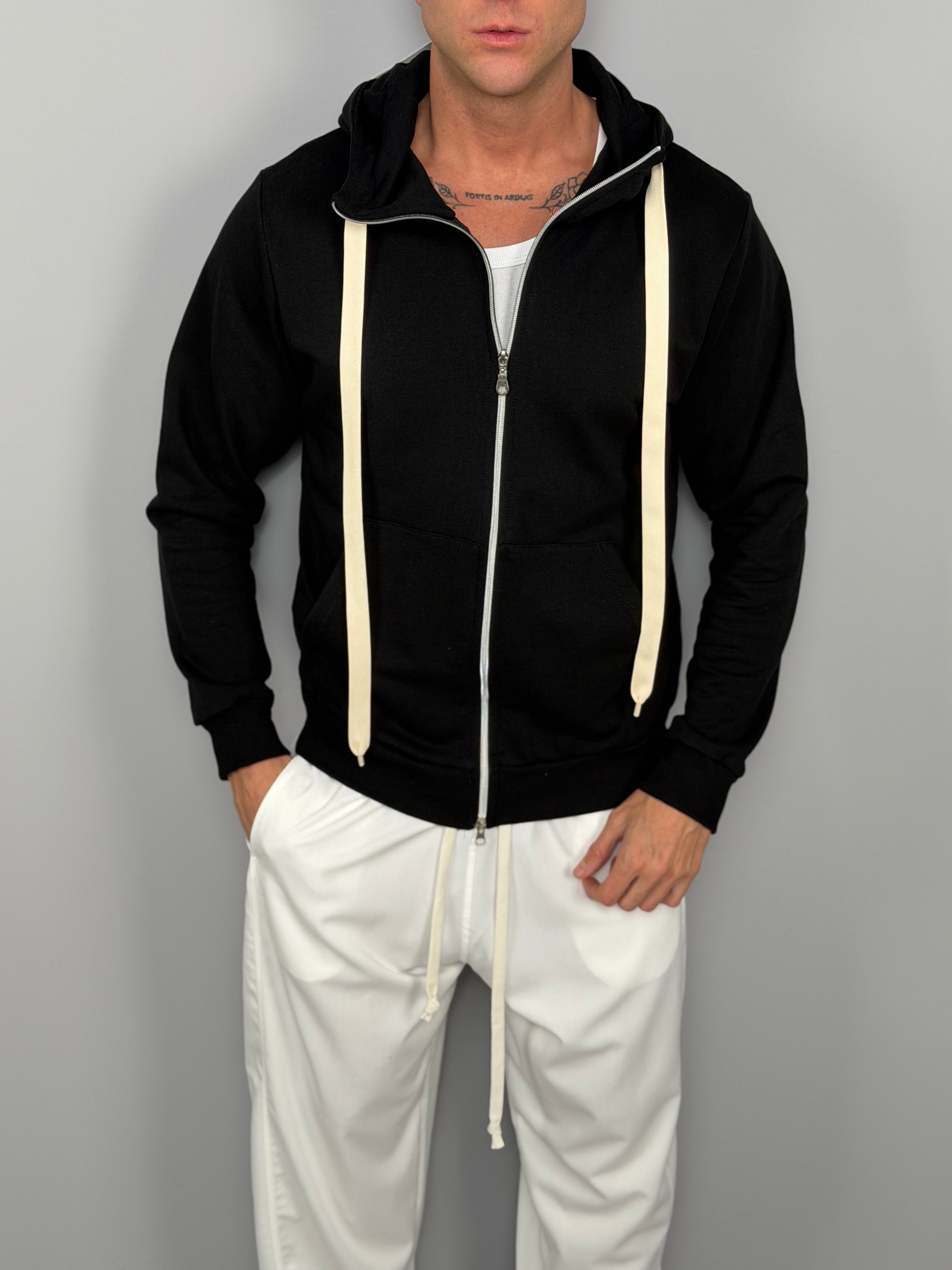 FELPA ZIP CAPPUCCIO GARZATA