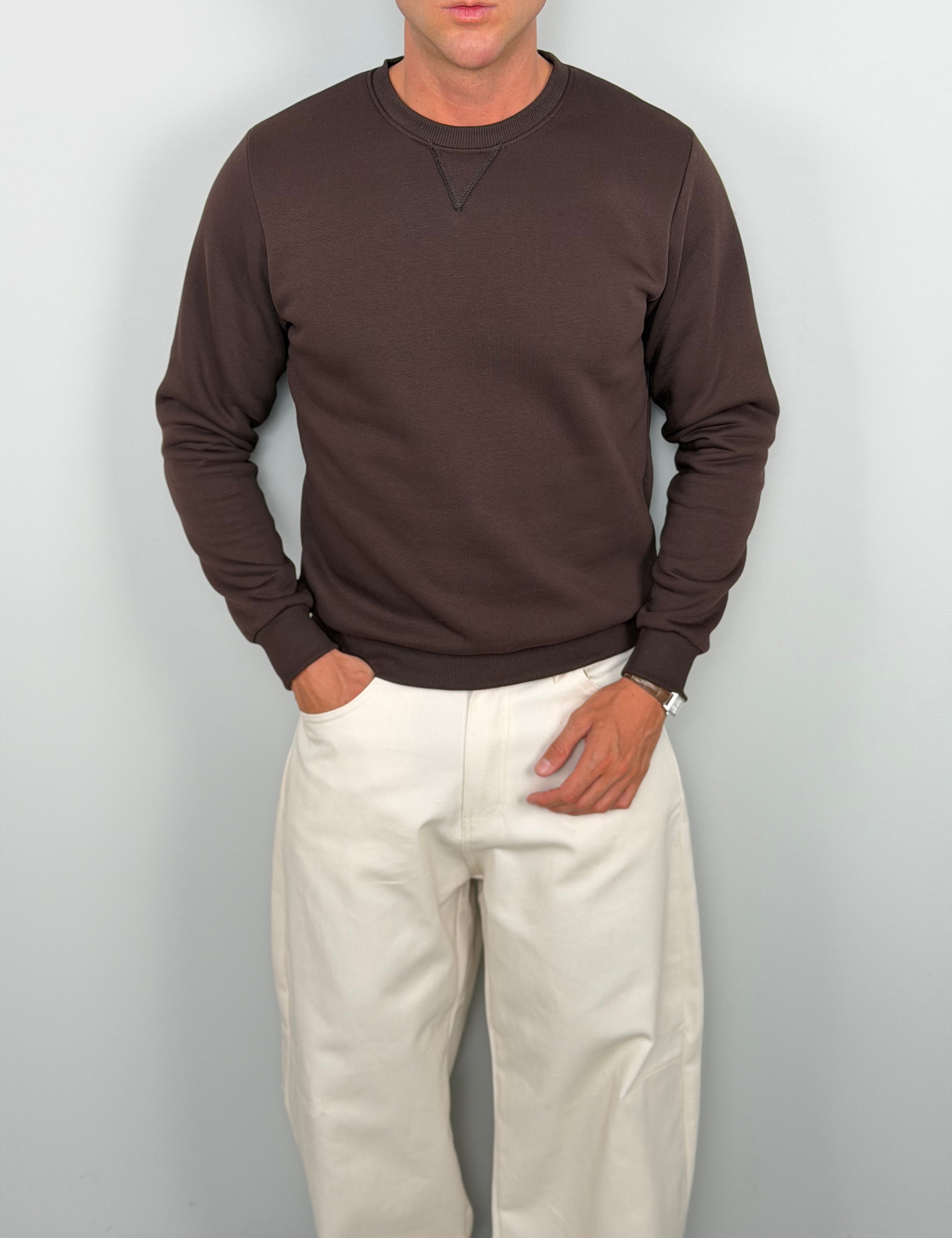 FLEECE-SWEATSHIRT MIT RUNDHALSAUSSCHNITT
