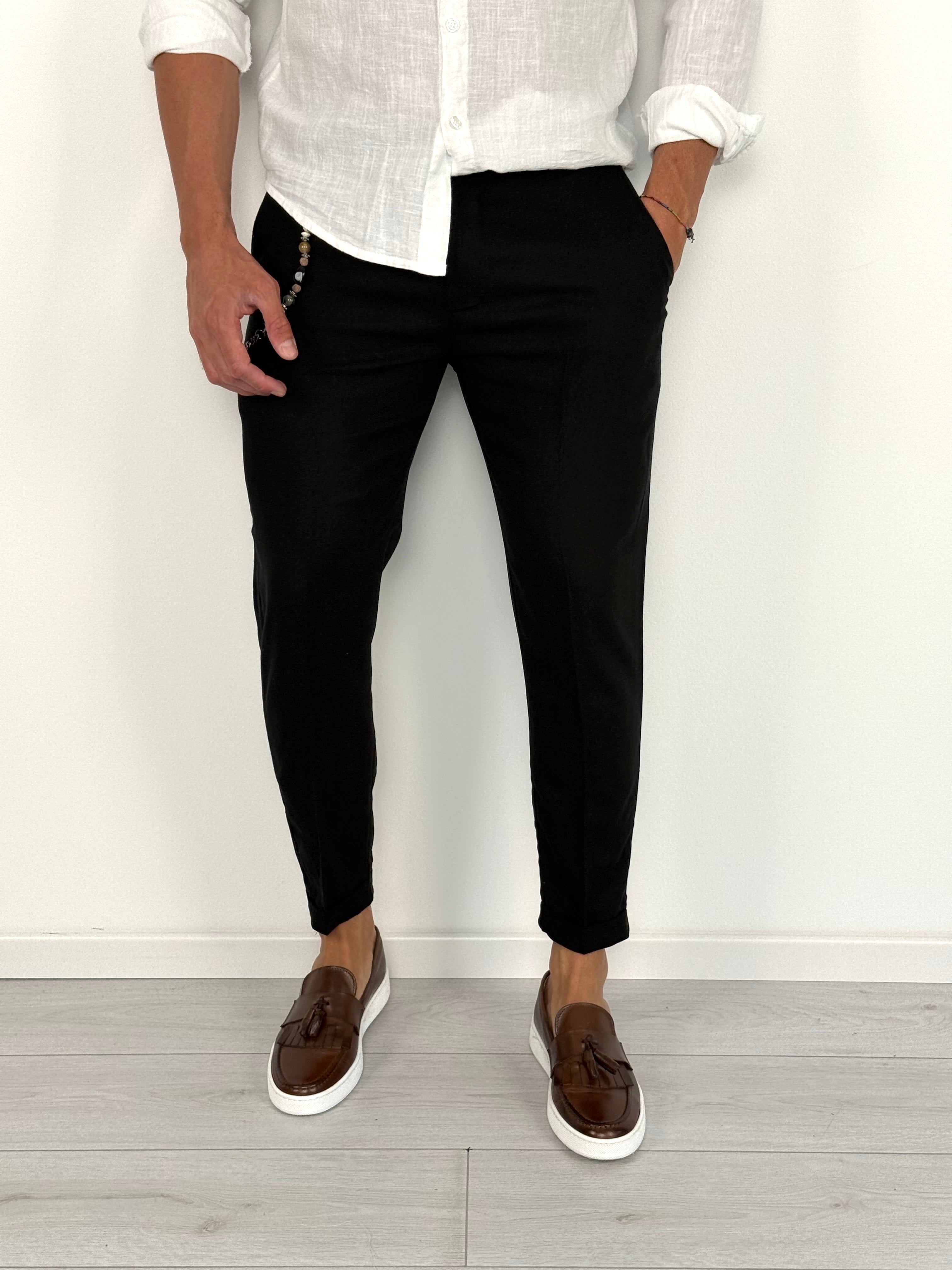 PANTALON CAPRI EN LIN À ROULETTES