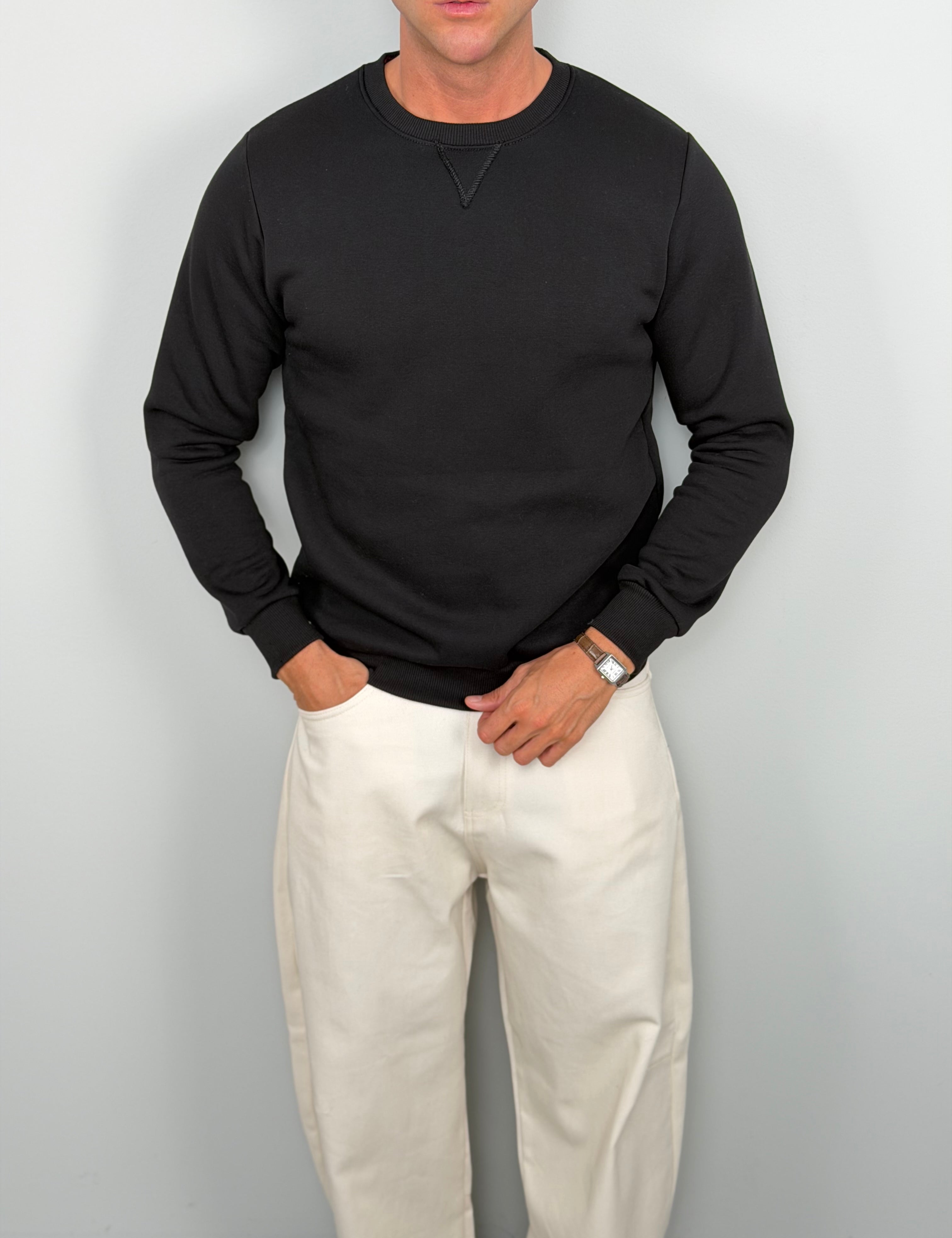 FLEECE-SWEATSHIRT MIT RUNDHALSAUSSCHNITT