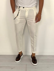 PANTALON CAPRI EN LIN À ROULETTES