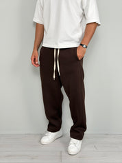 Wide-leg ribbed fleece tracksuit trousers
