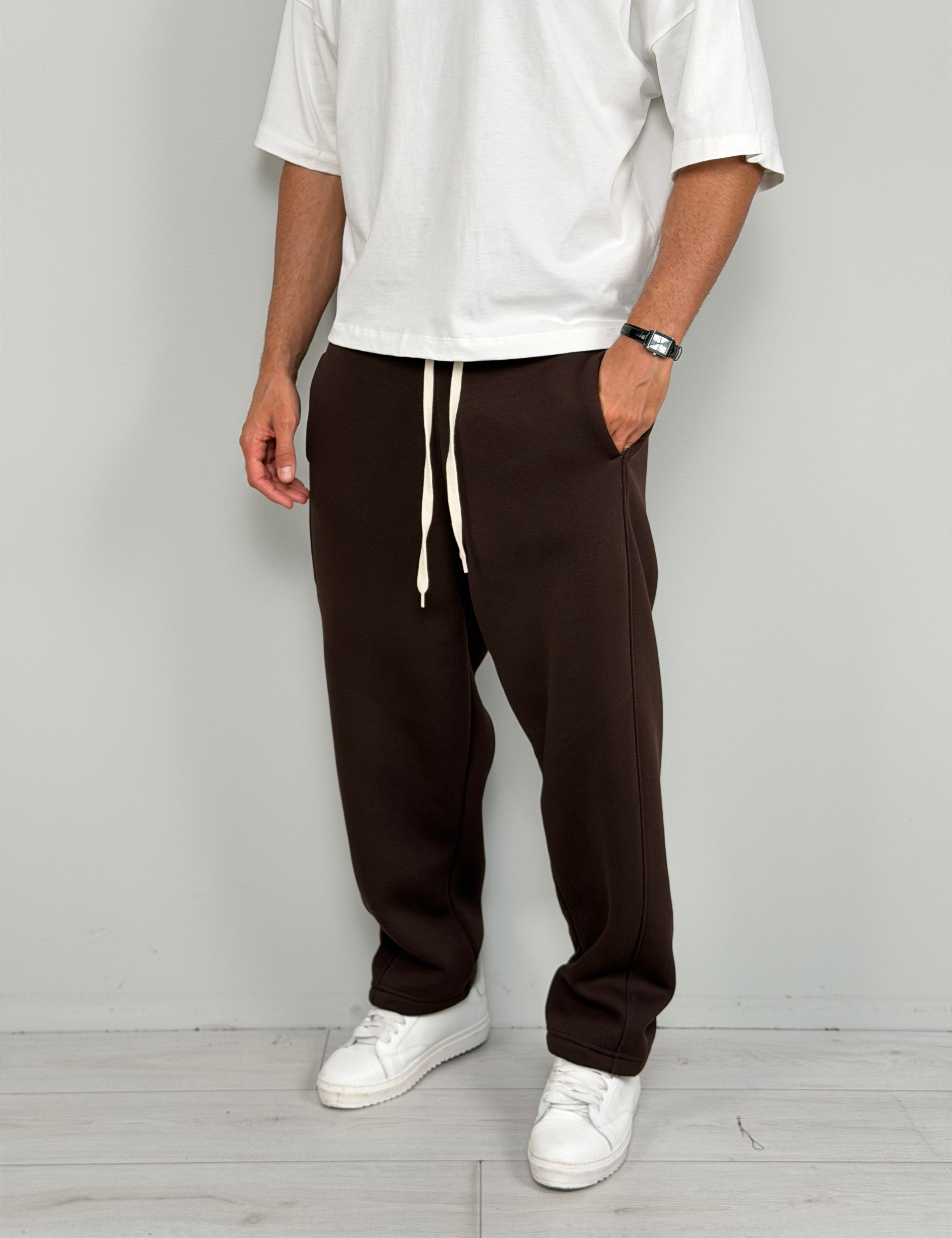 Wide-leg ribbed fleece tracksuit trousers
