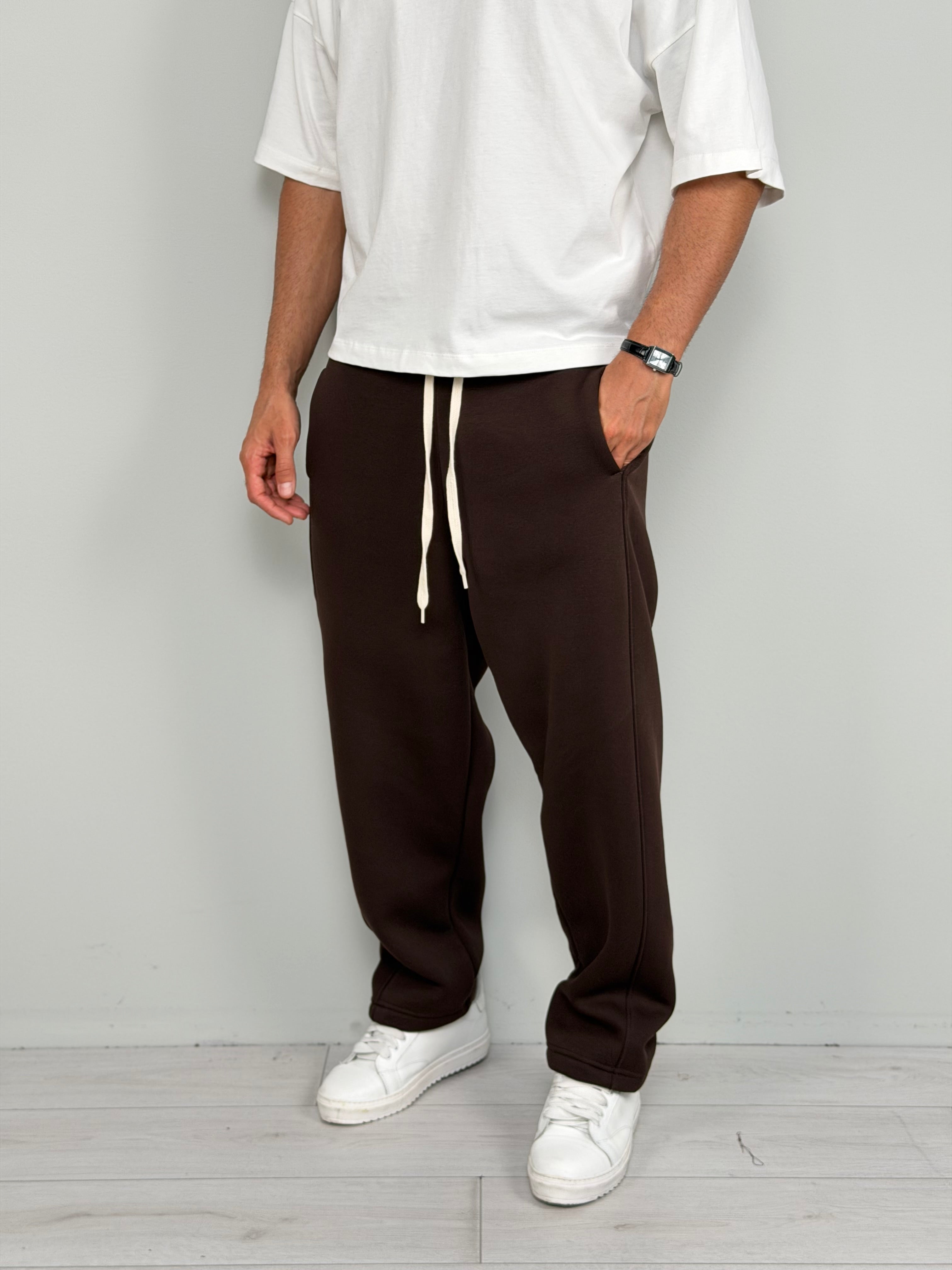 Wide-leg ribbed fleece tracksuit trousers