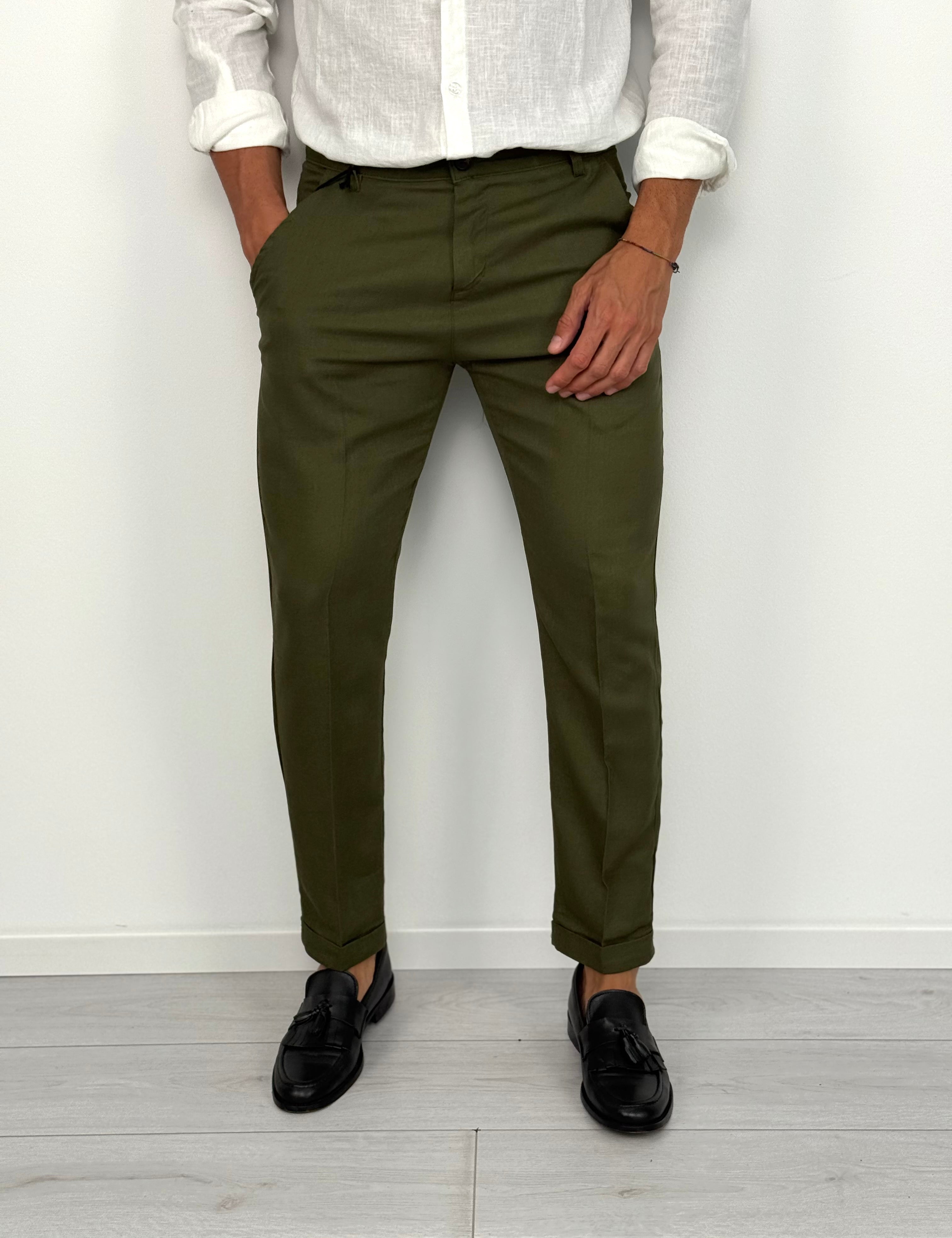 PANTALONE LINO MOD CAPRI V2 RISVOLTINO