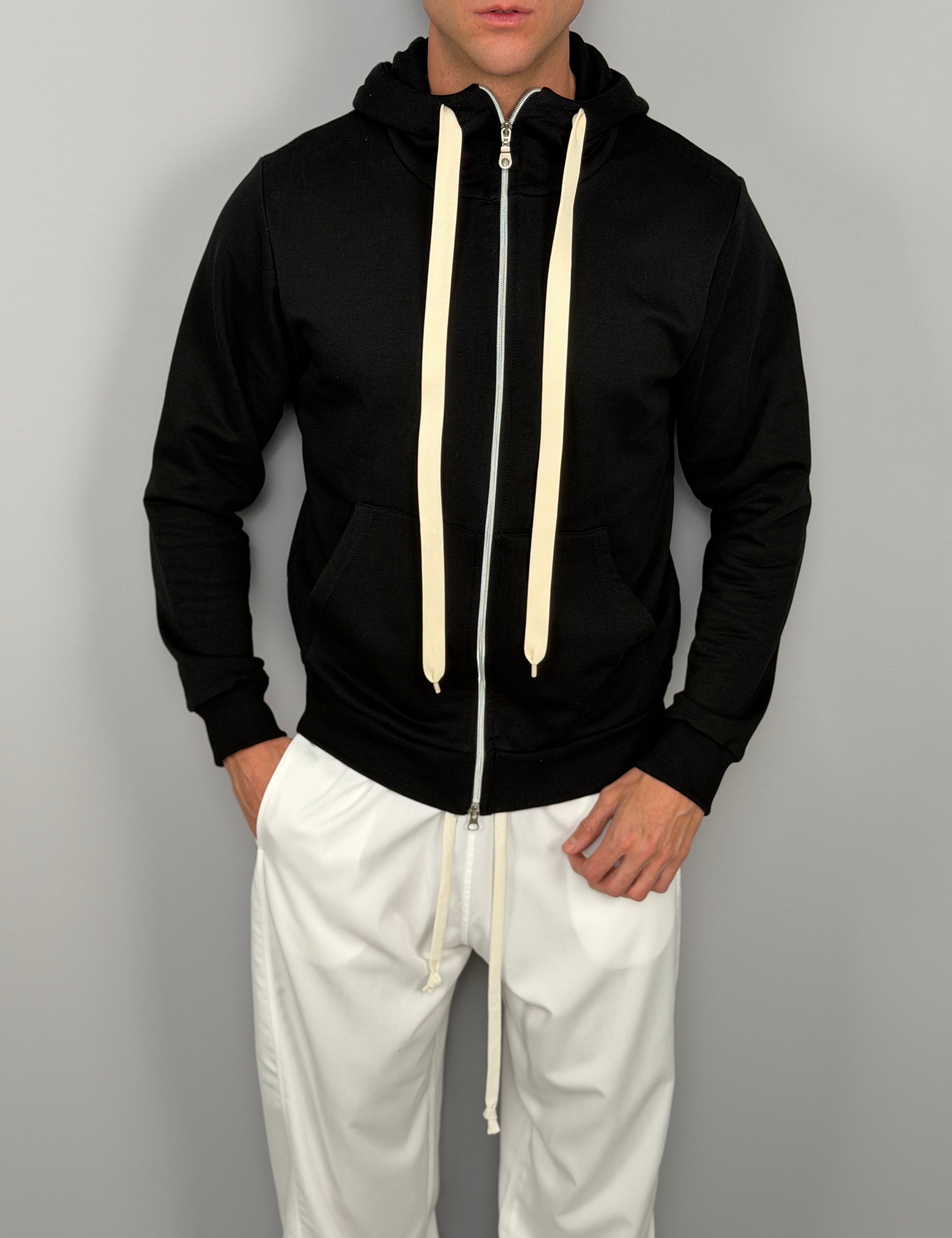 FELPA ZIP CAPPUCCIO GARZATA