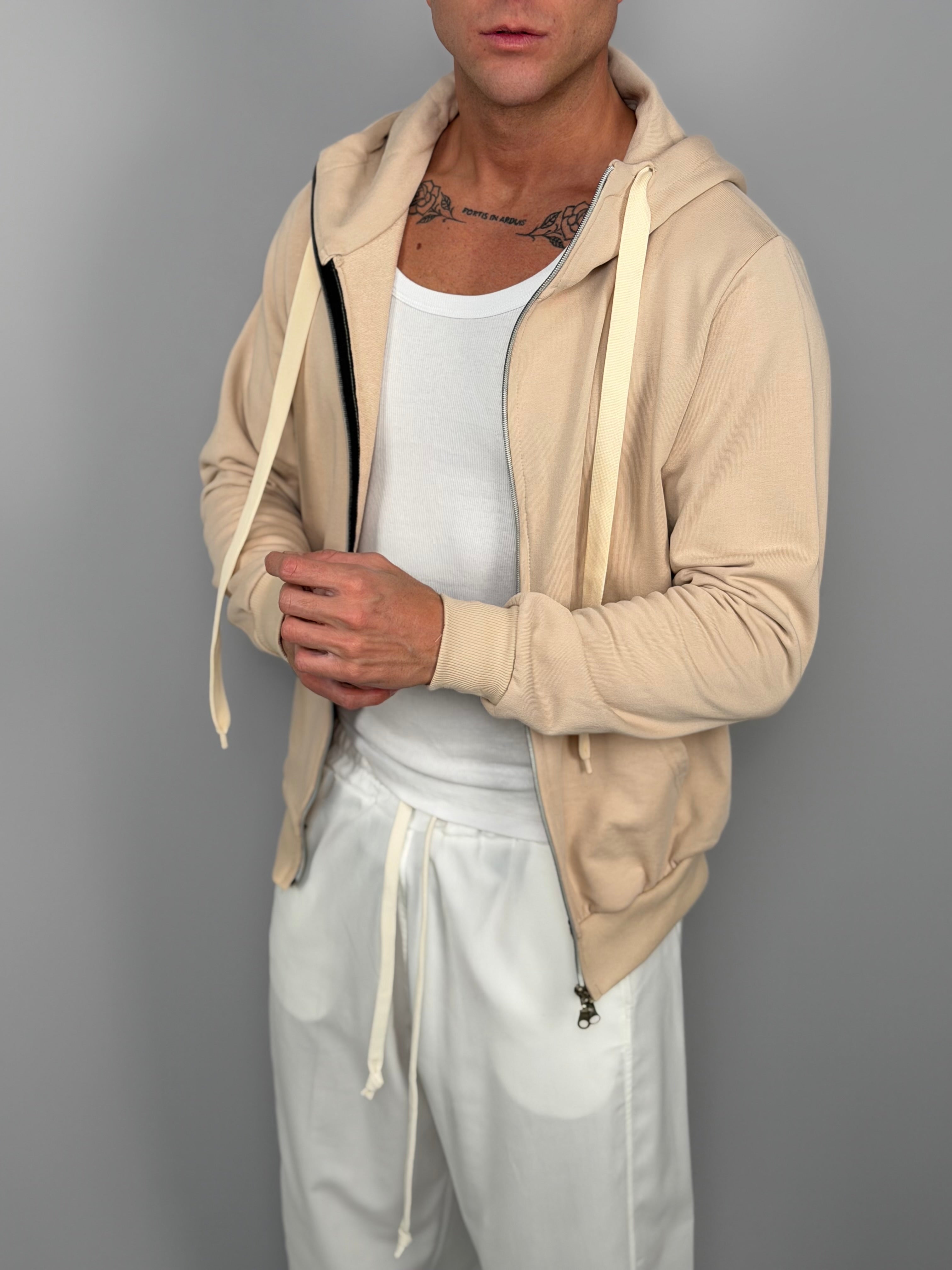 FELPA ZIP CAPPUCCIO GARZATA