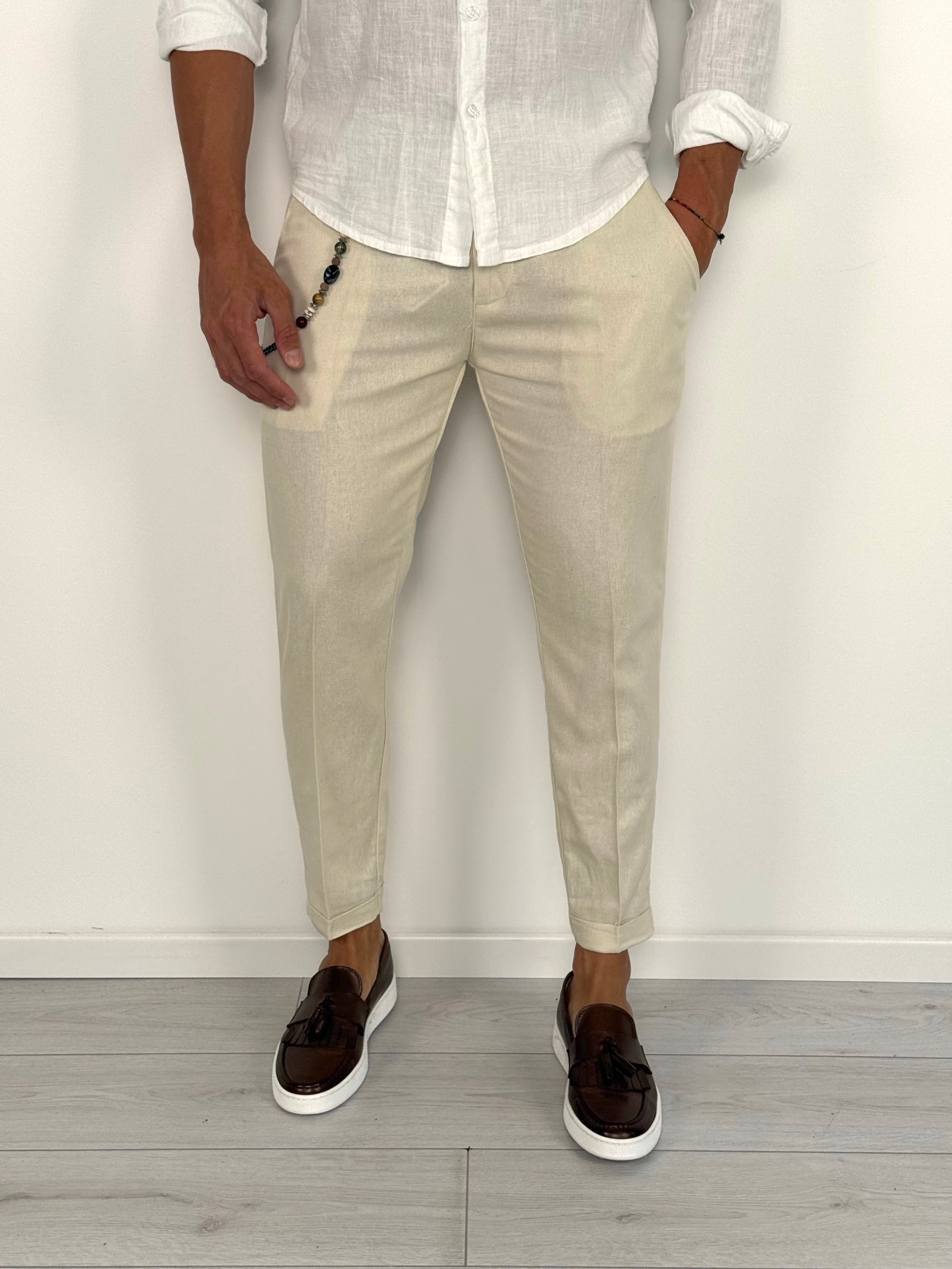 PANTALON CAPRI EN LIN À ROULETTES