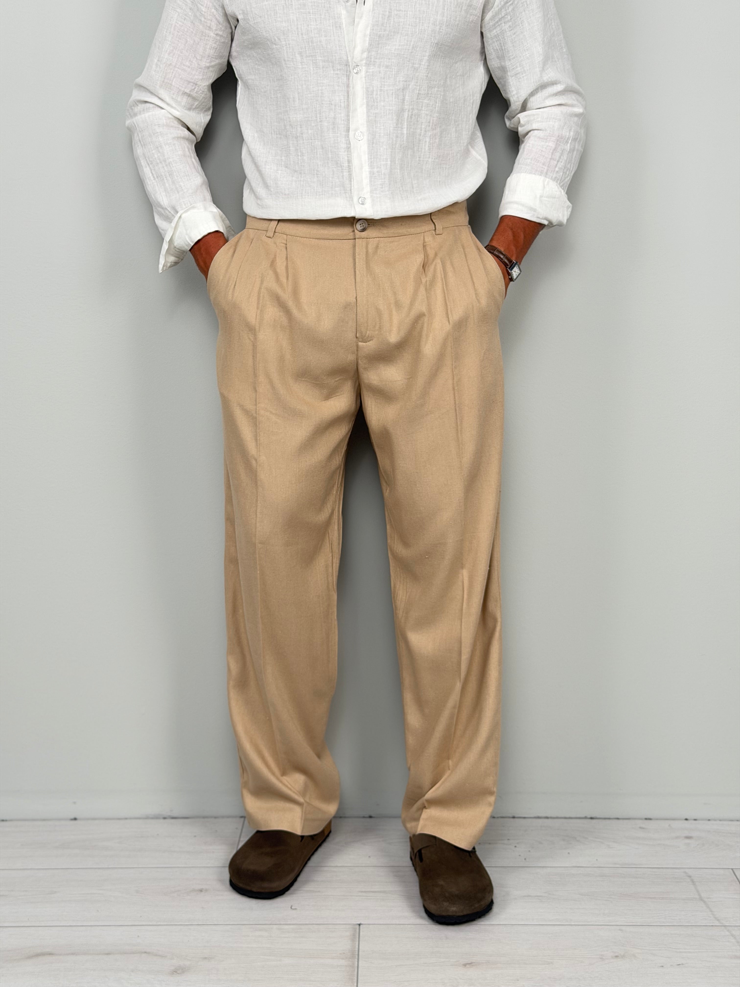 PANTALONE LINO FONDO AMPIO - TASCHE DIETRO