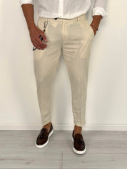 PANTALON CAPRI EN LIN À ROULETTES