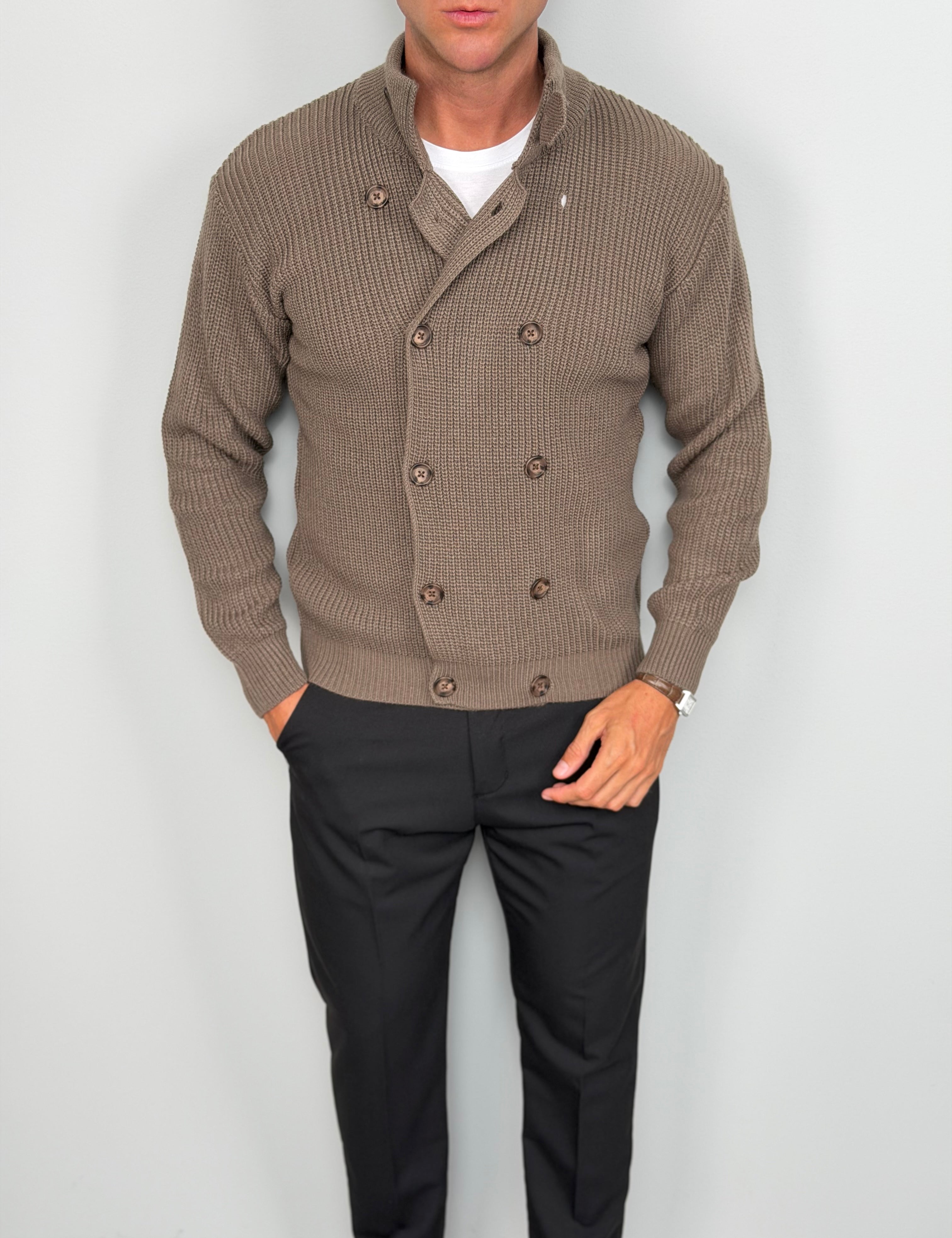 Zweireihige Wollstrickjacke ALVIN