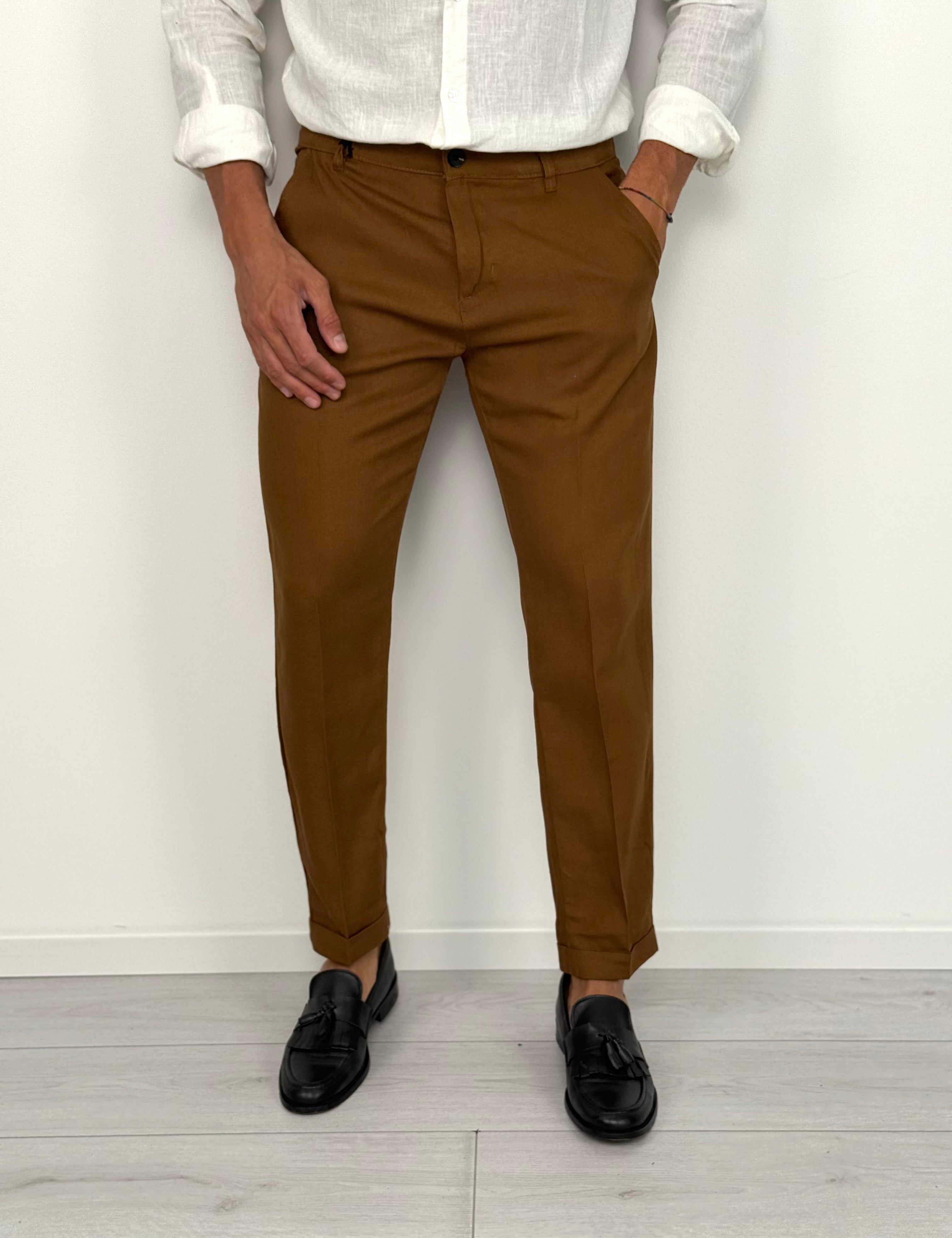 PANTALONE LINO MOD CAPRI V2 RISVOLTINO