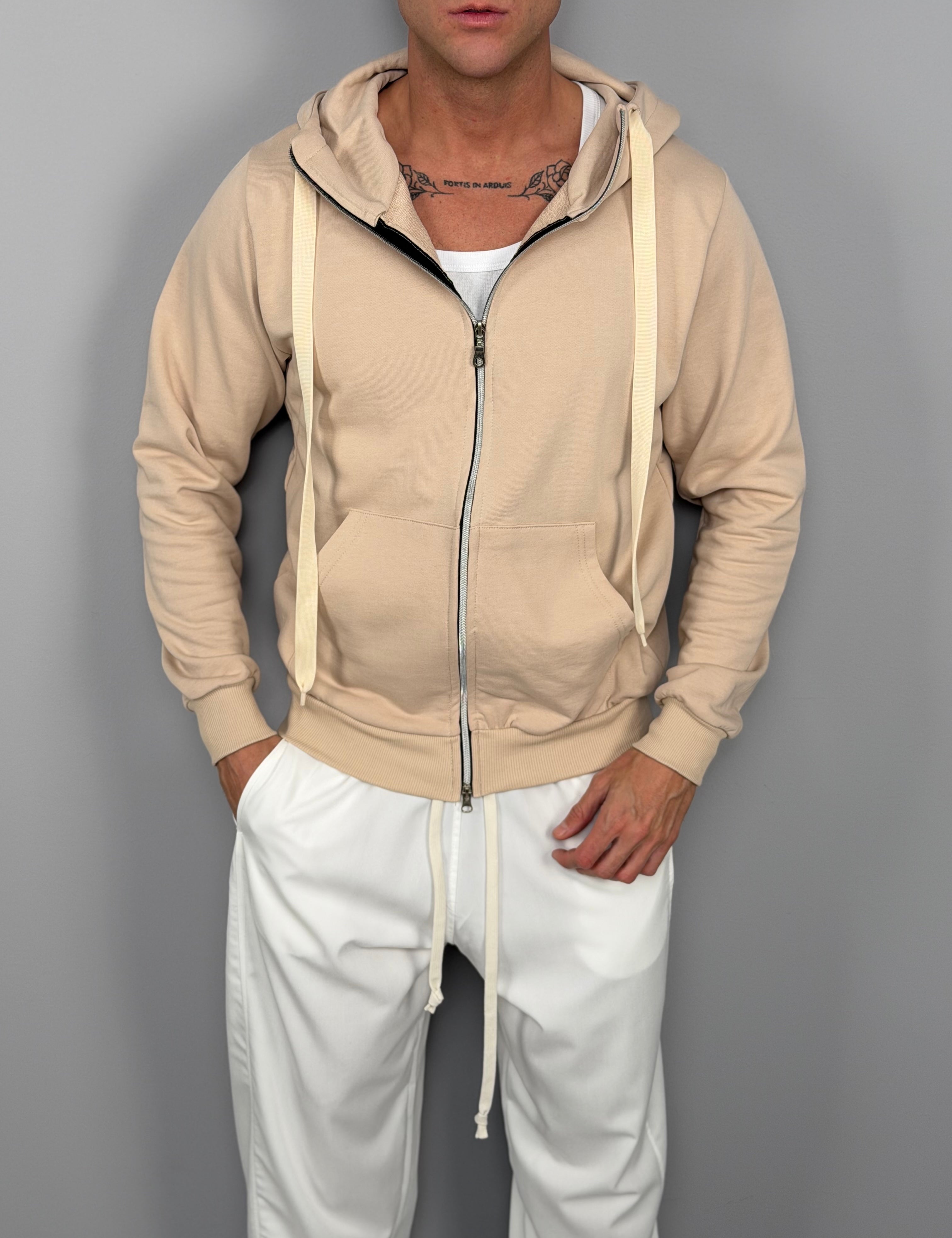 FELPA ZIP CAPPUCCIO GARZATA