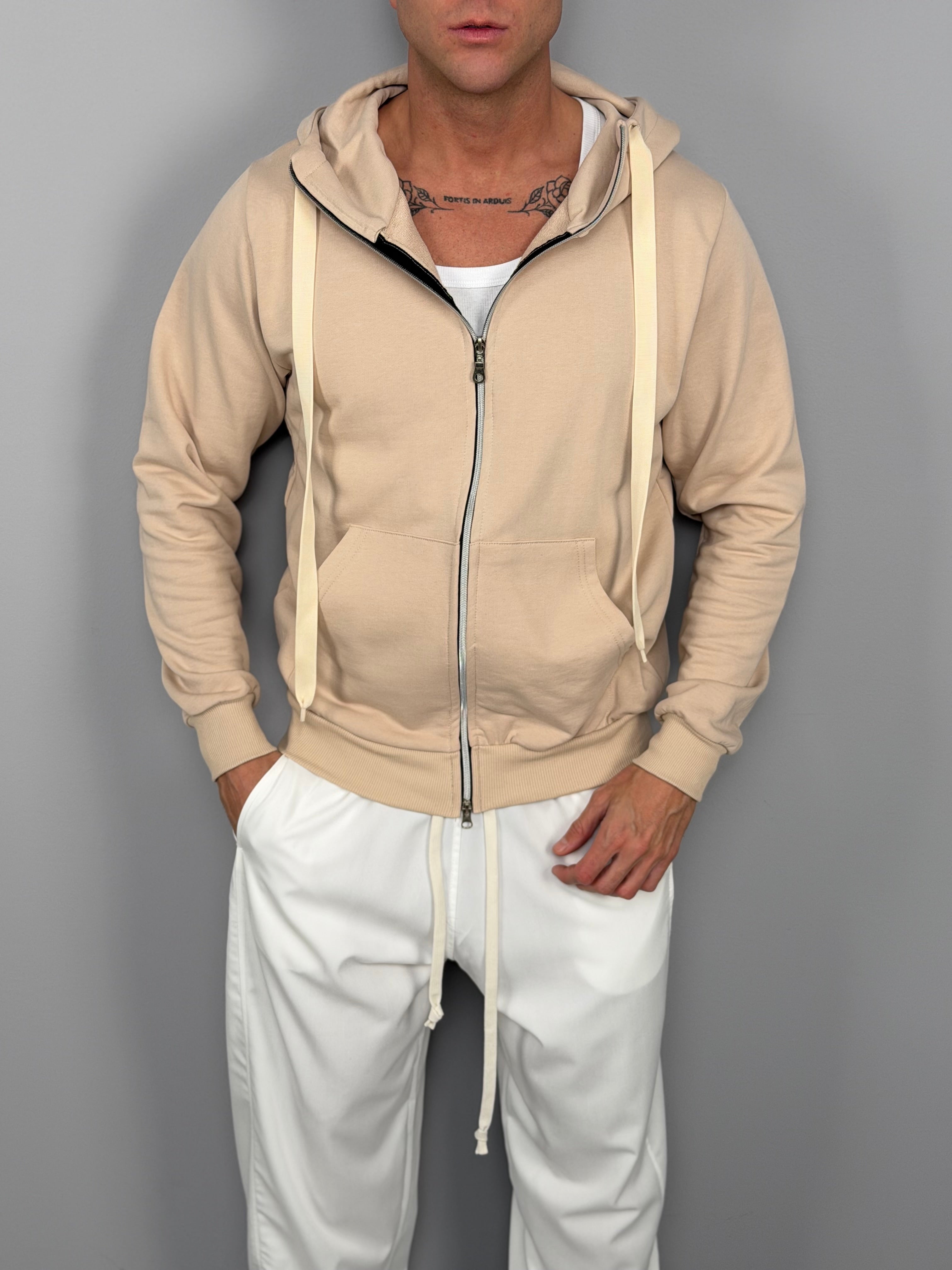 FELPA ZIP CAPPUCCIO GARZATA