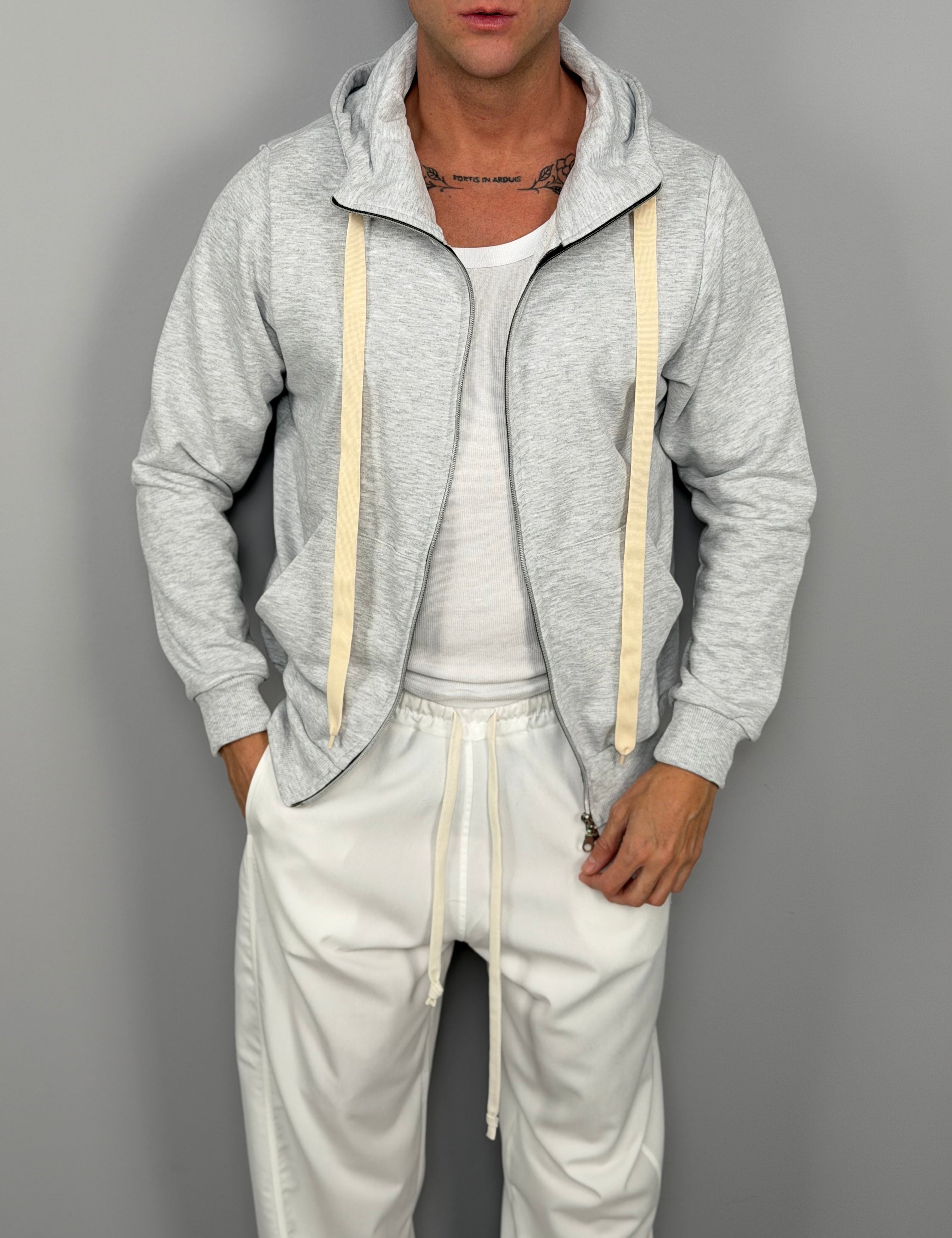 FELPA ZIP CAPPUCCIO GARZATA