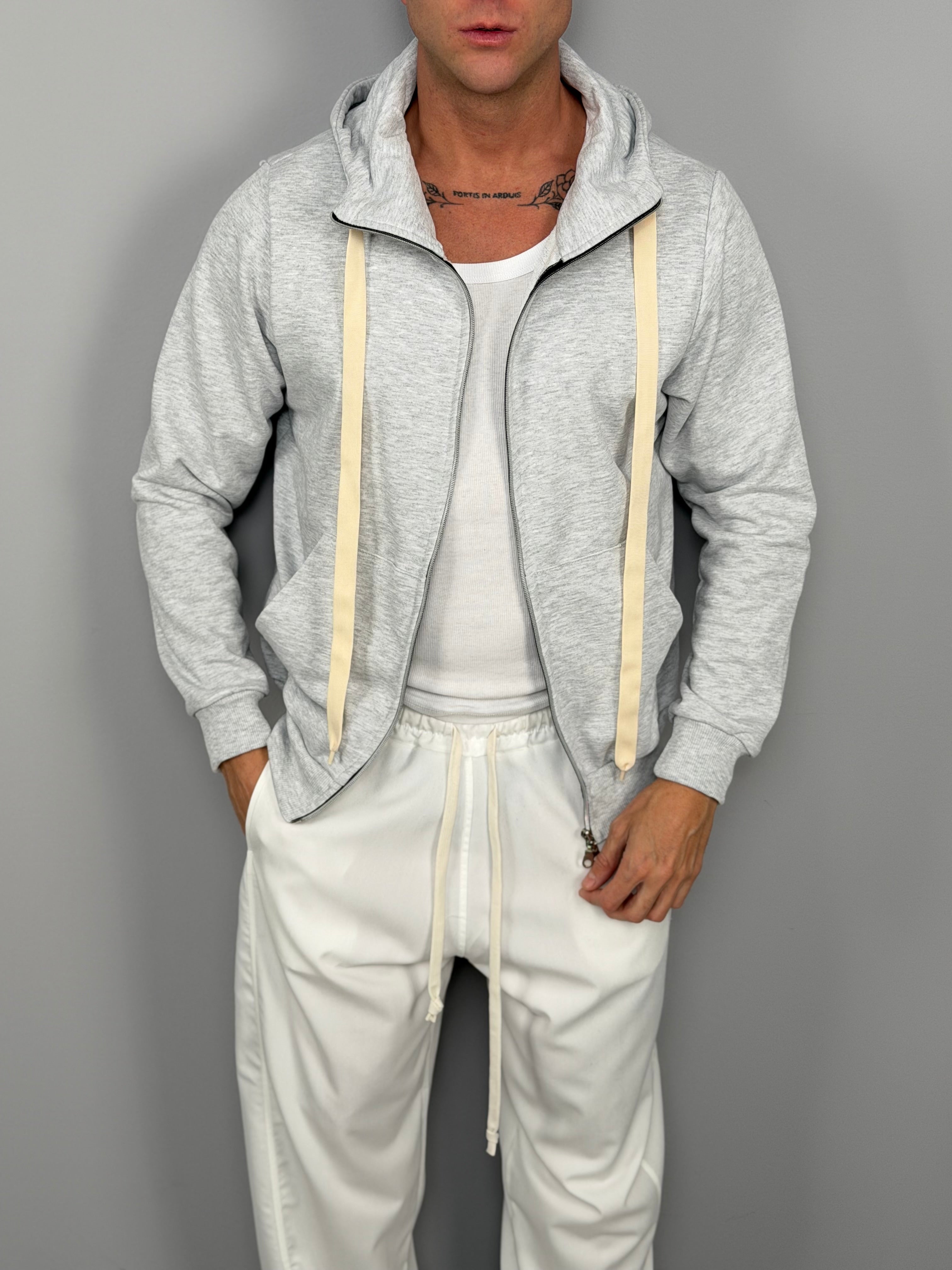 FELPA ZIP CAPPUCCIO GARZATA