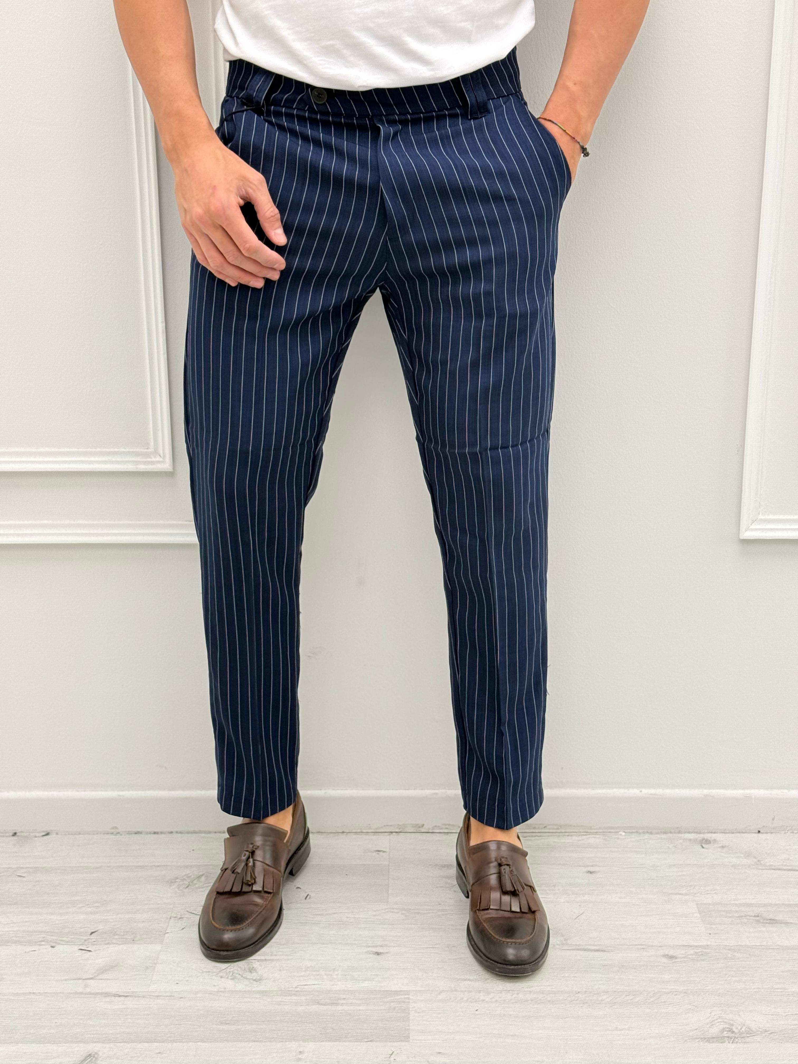 PANTALONE GESSATO TASCHE DIETRO