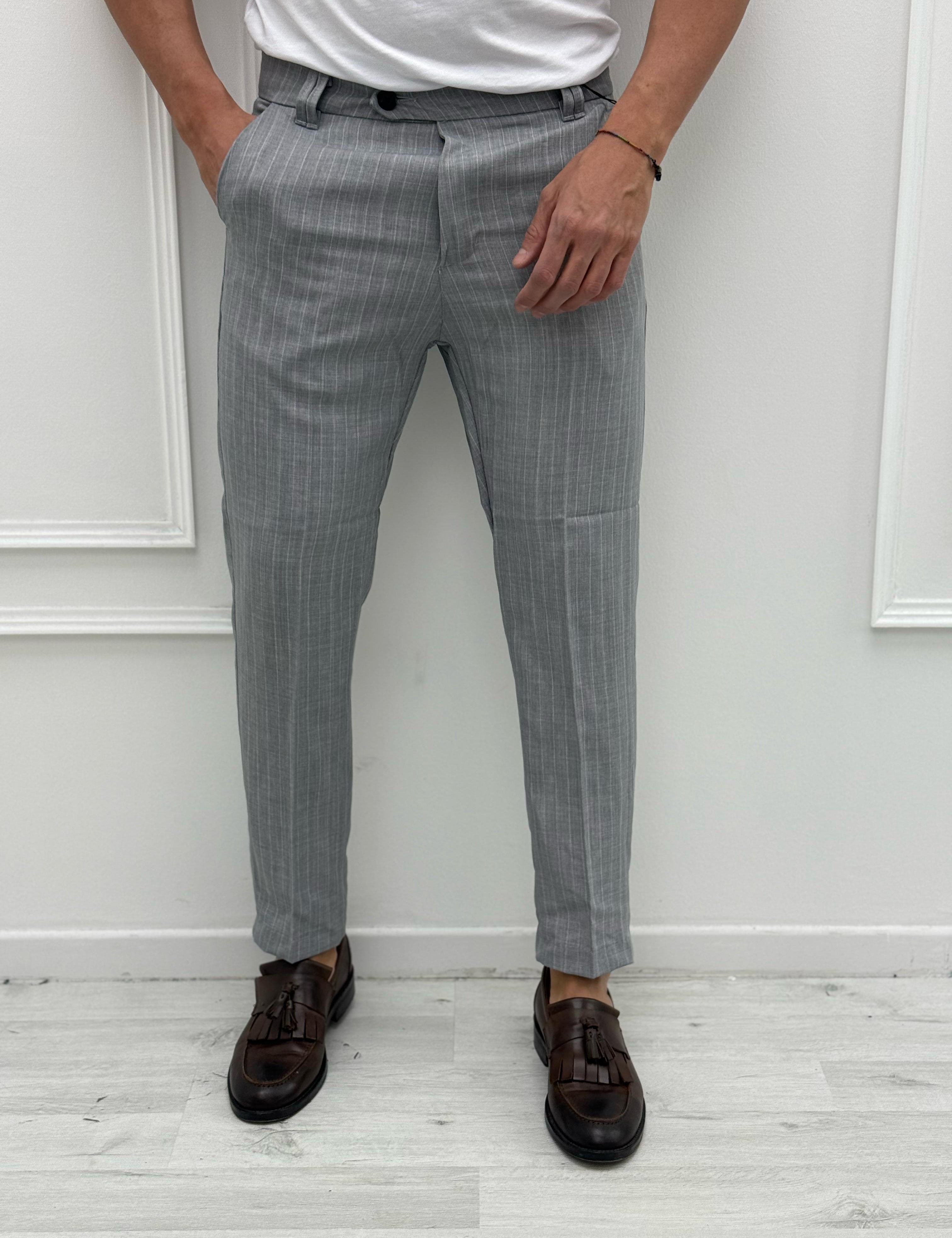 PANTALONE GESSATO TASCHE DIETRO