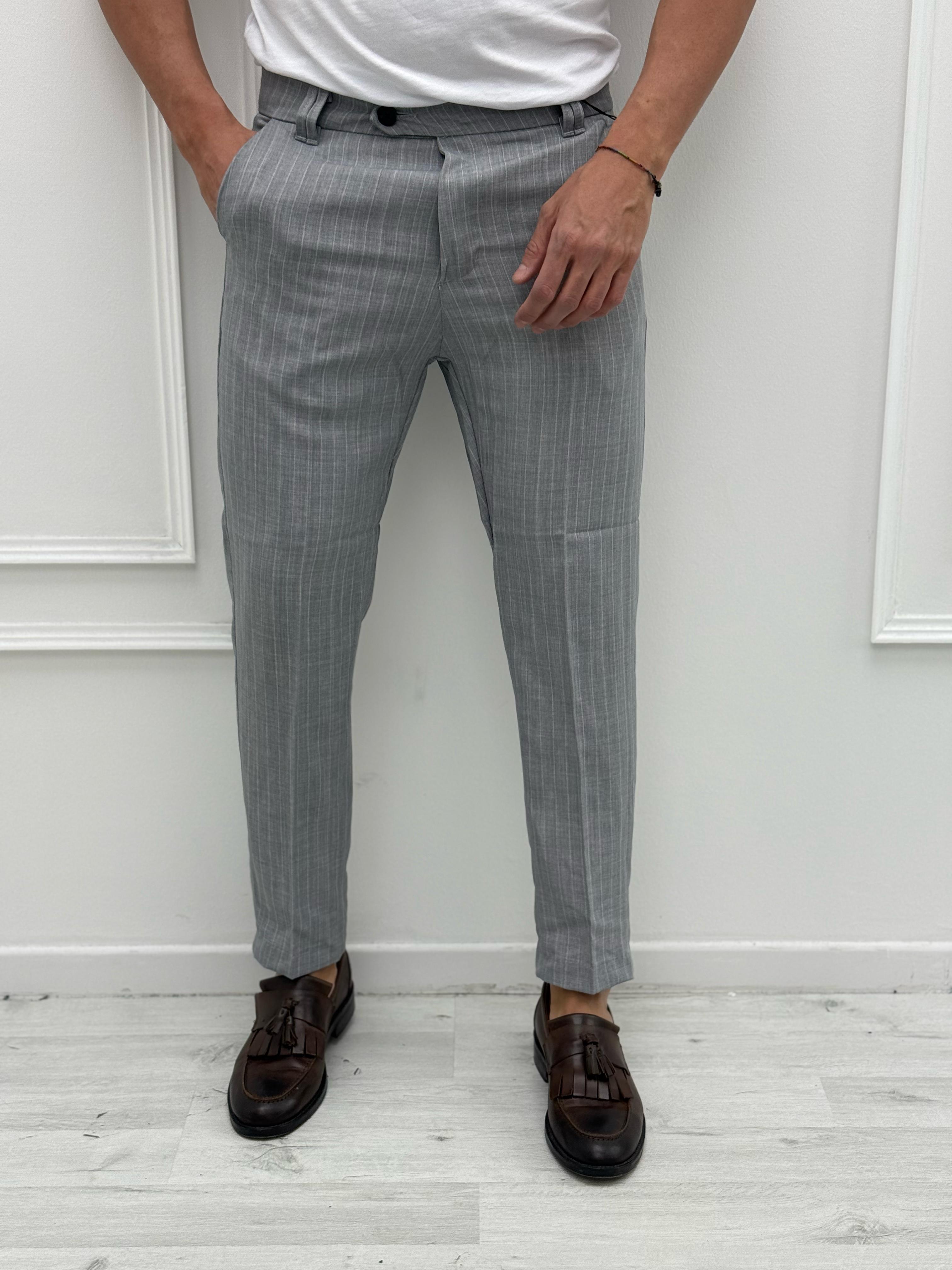 PANTALONE GESSATO TASCHE DIETRO