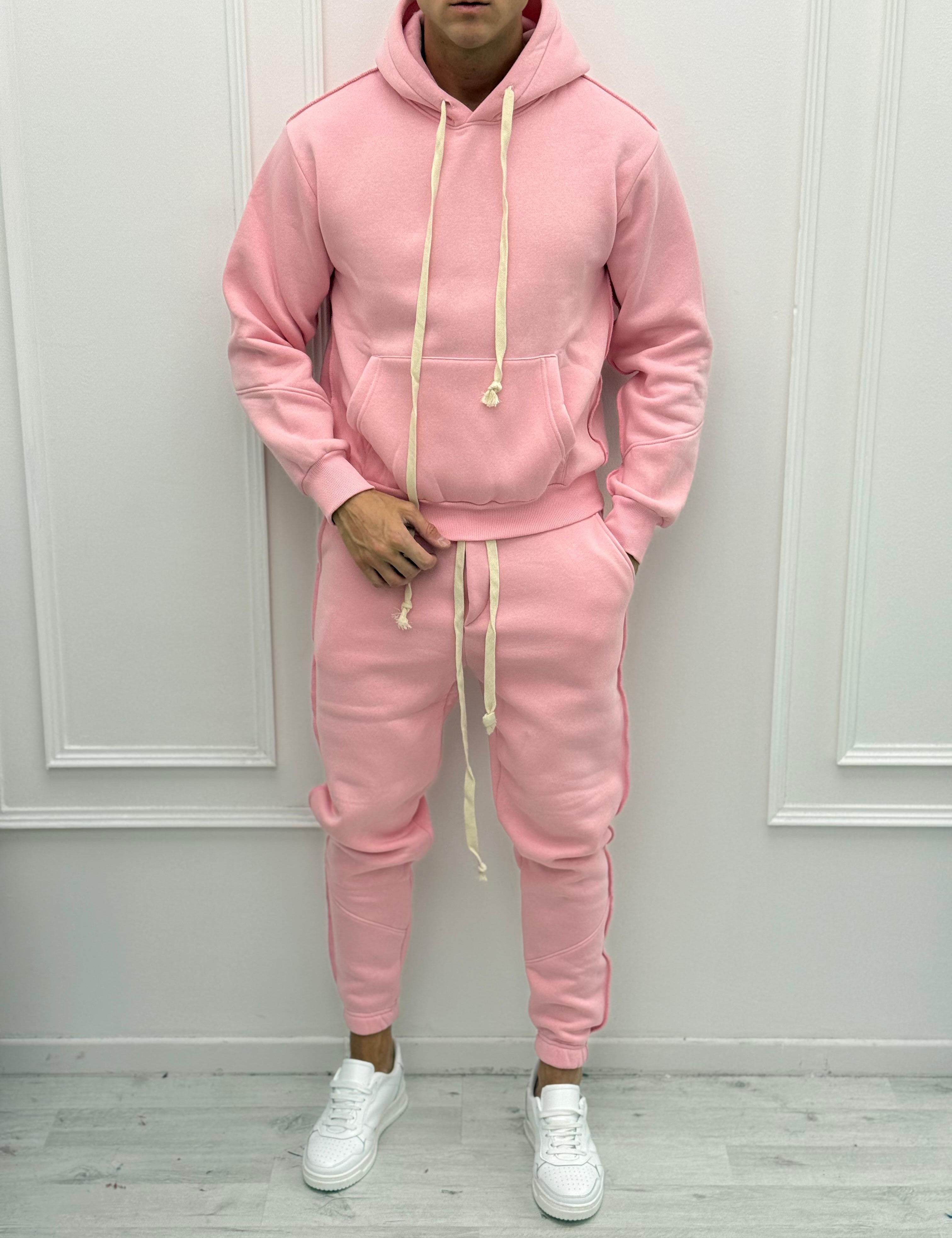 TUTA FELPATA RILIEVO - Colore bianco e rosa